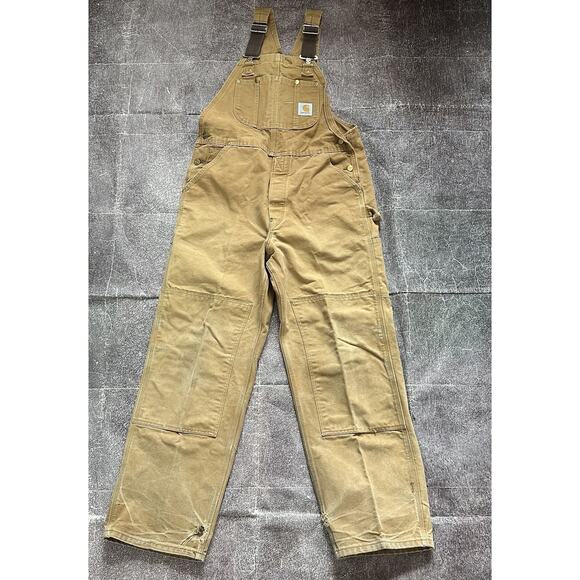Men's Vintage 90's Carhartt USA Brown Double Front Duck Bib Overalls Sz 36 X 32